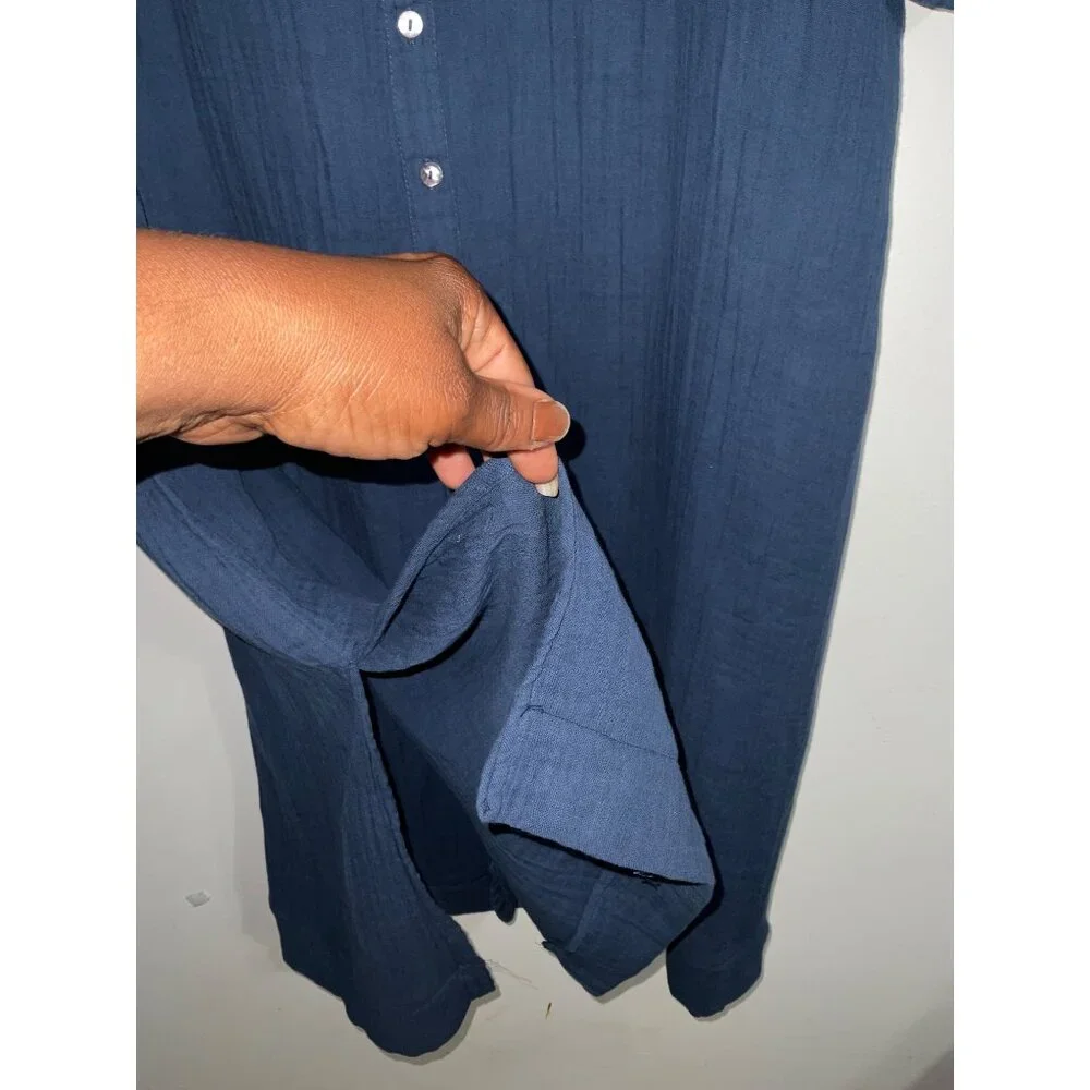 NATURAL LIFE Drew Shirt Dress Cotton Gauze Maxi Pockets in Blue size Small - Picture 7 of 14